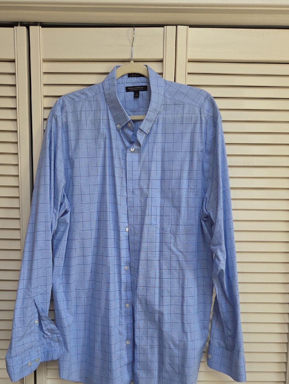 Banana Republic Light Blue Windowpane Dress Shirt/xl Slim Fit
